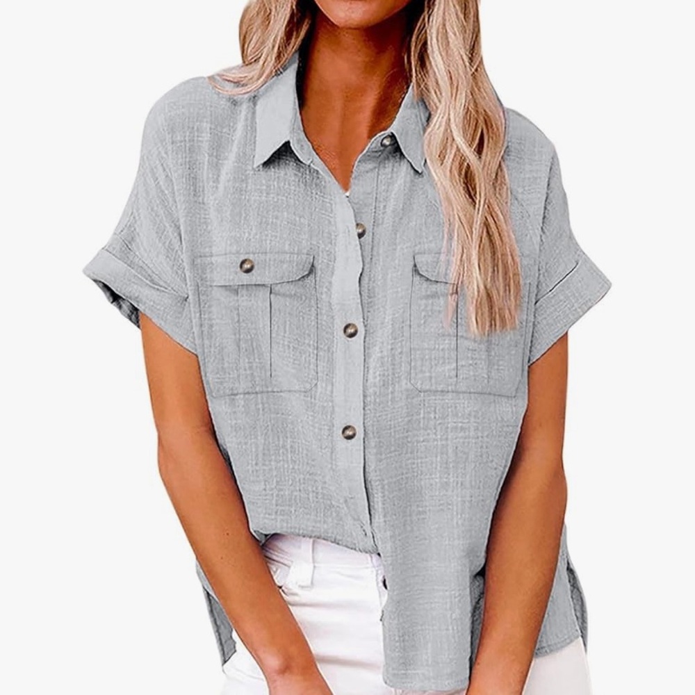 Nicole Miller Linen Short Sleeve Utility Top